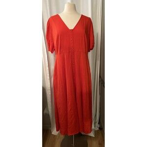 Ava & Viv NWT Women's XXL Red Rayon Button Front Sleeveless A Line Sundress